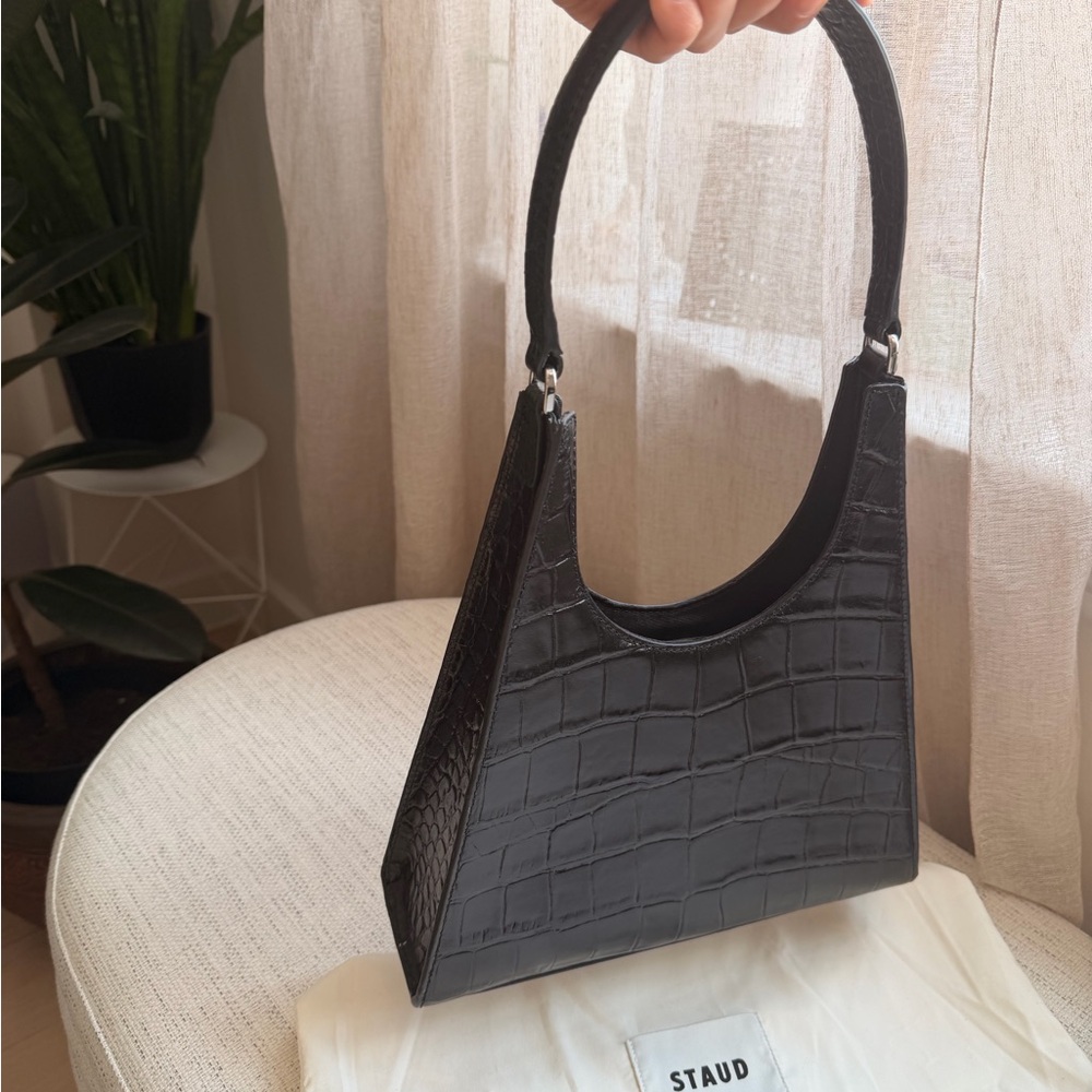 STAUD Rey Bag - Black Croc-Embossed Shoulder Bag - Picture 16 of 16